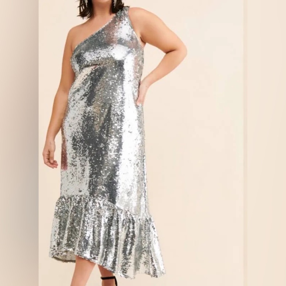 Maeve by Anthropologie One Shoulder Sequin Maxi Dress Size Large